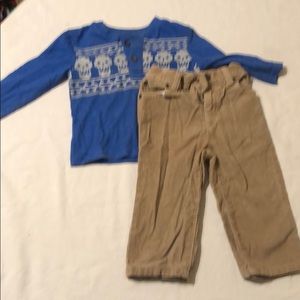 18mo boys LS blue shirt khaki corduroy. Skull